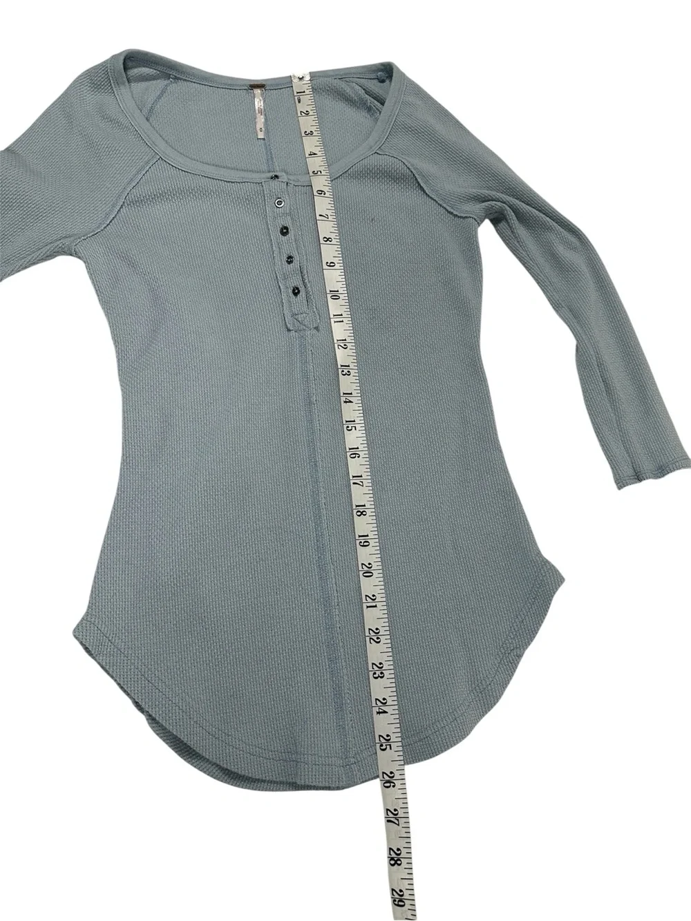 Y2K Free People Ski Lodge Cuff Thermal Henley Lake Blue Combo Size Medium Boho